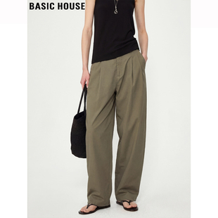 House 松弛感休闲直筒裤 百家好军绿色天丝阔腿裤 薄款 女春季 Basic