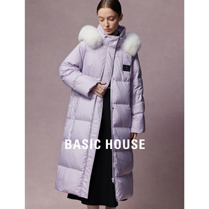 Basic House/百家好羽绒服女2023新款冬季白鹅绒高级气质中长外套