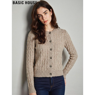 House 圆领罩衫 百家好卡其色亮片针织开衫 新款 女士2026春季 Basic