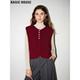 Basic 新年穿搭马夹 新款 House 百家好红色V领针织马甲女2026春季