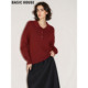 Basic 慵懒宽松软糯毛衣 女2026春季 House 百家好红色POLO领针织衫