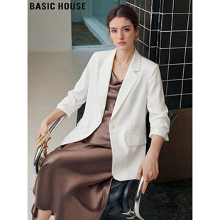 Basic House/百家好白色西装外套女2026春季新款高级感气质小西服