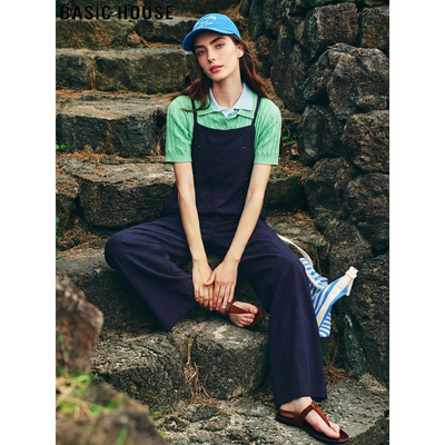 百家好蓝色天丝直筒背带裤连体裤