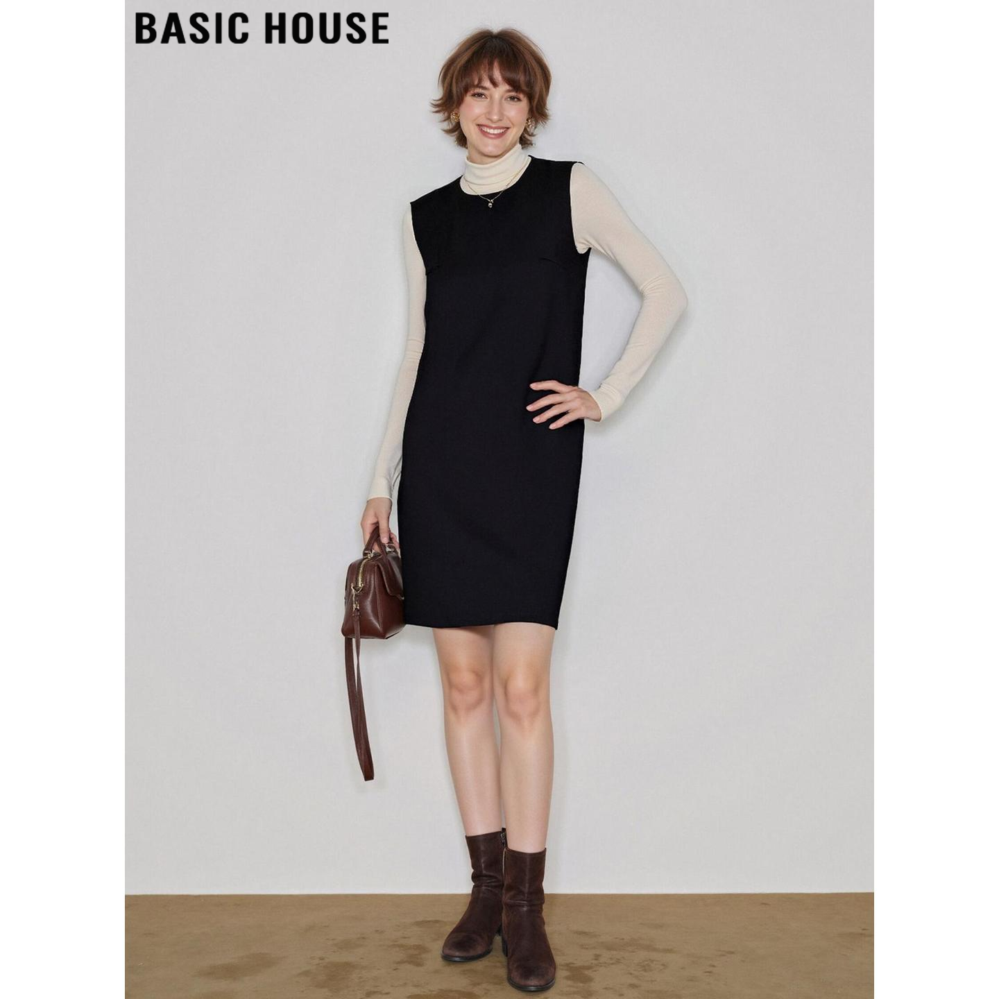 黑色无袖连衣裙直筒圆领背心裙女