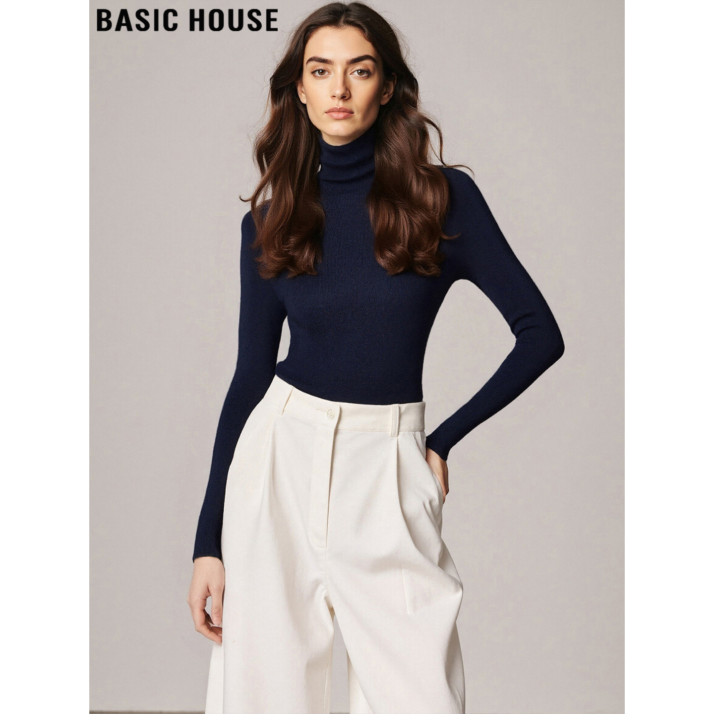 百家好100%绵羊毛高领针织打底衫