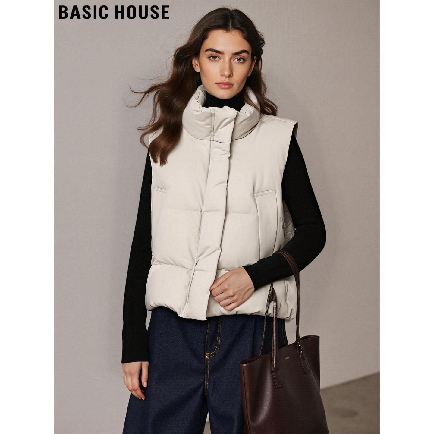 白色拉链立领马甲加厚无袖外套女