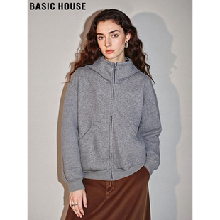 新款 百家好灰色连帽卫衣拉链外套女2026春季 宽松上衣 House Basic