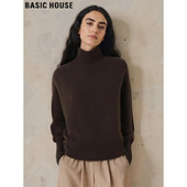 Basic 美拉德加厚毛衣 女冬季 House 百家好咖色高领100%羊毛针织衫