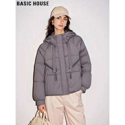 百家好灰色加厚保暖连帽棉衣外套