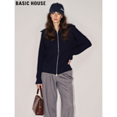 Basic 针织开衫 House 百家好设计感双拉链翻领毛衣外套女2025冬季