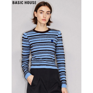 House 女春修身 百家好美式 针织打底衫 内搭上衣 复古条纹长袖 Basic