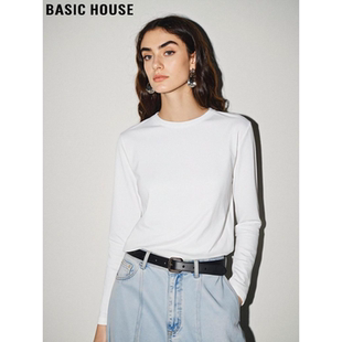 新款 Basic T恤女2026春季 百家好纯棉白色长袖 简约打底上衣 House
