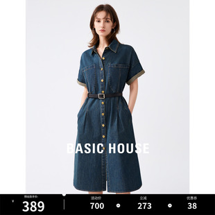 新款 百家好复古牛仔连衣裙2024夏季 显瘦休闲女a字裙 House Basic