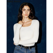 House 百家好杏色方领针织衫 女士2026春季 Basic 简约修身 内搭上衣