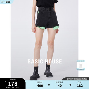 House 夏季 撞色热裤 Basic 百家好破洞牛仔短裤 时尚 女外穿 新款