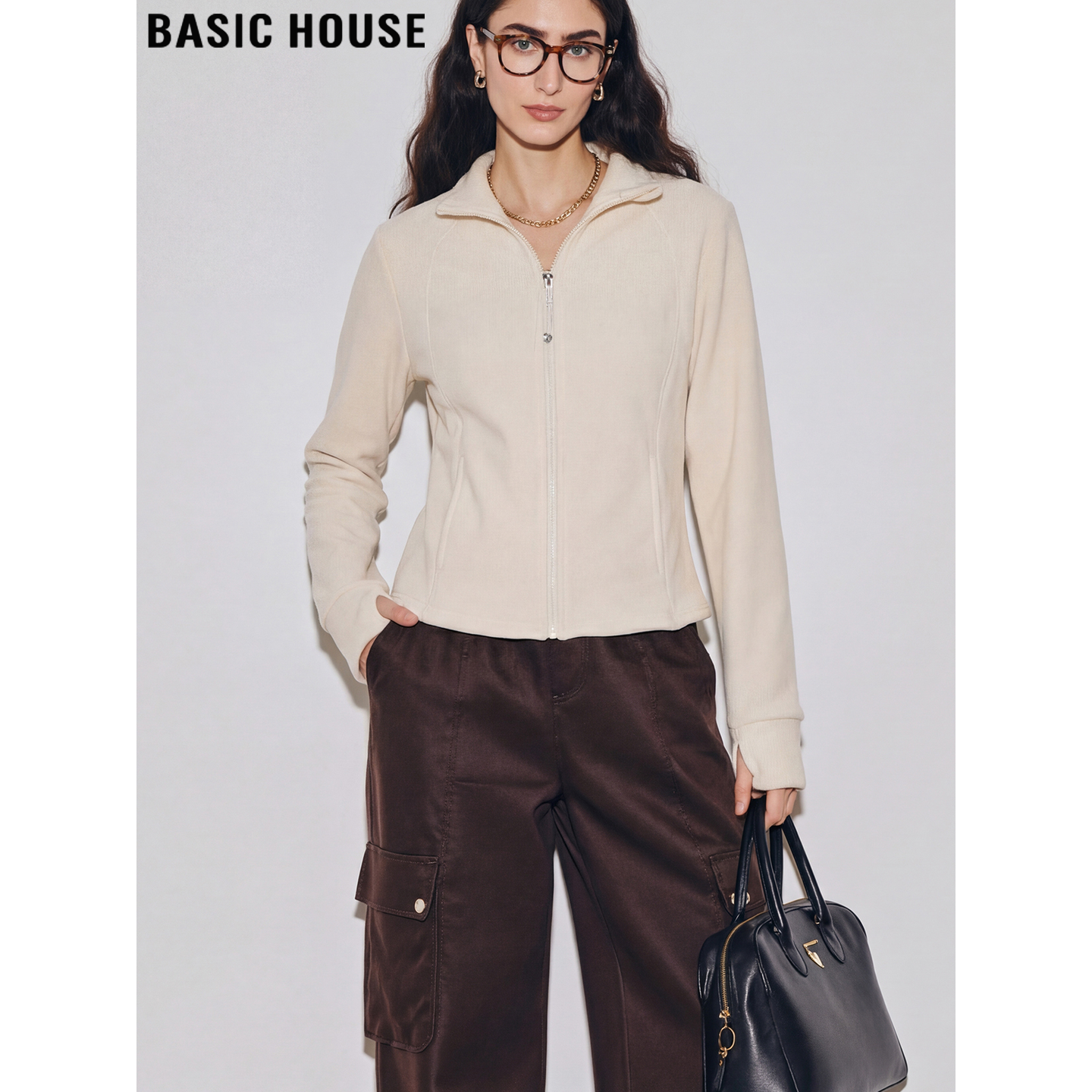 Basic House/百家好杏色摇粒绒外套女士2026春季新款修身抓绒卫衣,女装/女士精品,卫衣/绒衫,淘宝优惠券,粉丝福利购,淘宝优惠卷