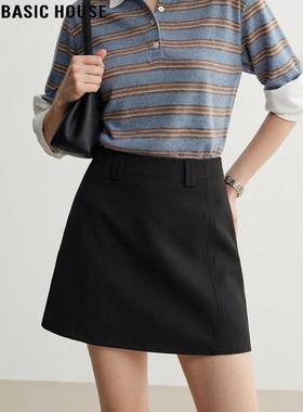 Basic House/百家好黑色西装半身裙女2026春季新款高腰A字裙短裙