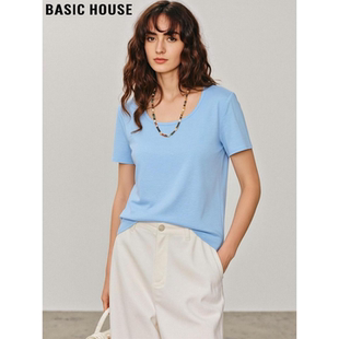 T恤女2026夏季 百家好蓝色短袖 新款 基础款 Basic 圆领打底衫 House