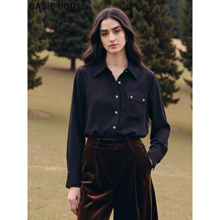 House 叠穿长袖 百家好设计感黑色衬衫 新款 衬衣 女士2026春季 Basic