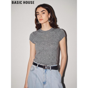 修身 Basic T恤女夏季 百家好灰色冰丝针织短袖 打底羊毛上衣 House