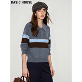毛衣打底衫 Basic 女2025冬季 新款 House 百家好复古灰色翻领针织衫