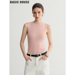 House 修身 百家好粉色无袖 新款 显瘦冰丝T恤 针织背心女夏季 Basic