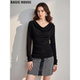 修身 Basic 一字领上衣 女2026春季 新款 House 百家好黑色荡领针织衫