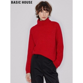 Basic 100%羊毛针织打底衫 House 百家好本命年红色高领毛衣女冬季