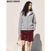 百搭拉链休闲外套 百家好灰色双拉链连帽卫衣女士春季 Basic House