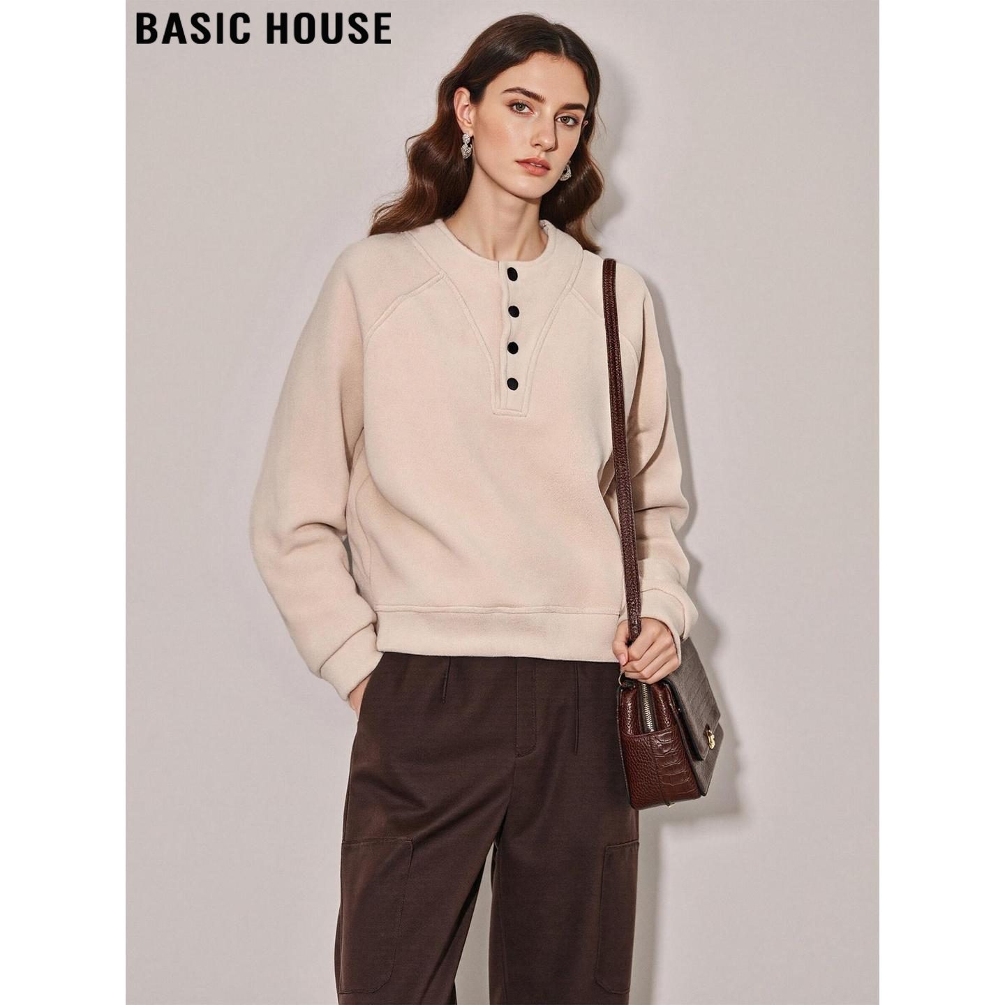 百家好美式半开领加绒加厚卫衣女