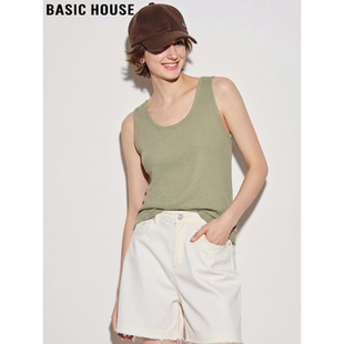 外穿无袖 百家好绿色U领华夫格冰丝背心女士夏季 吊带 House Basic