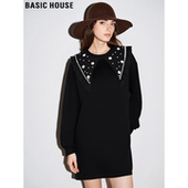 Basic 宽松遮肉裙子 新款 House 百家好黑色娃娃领连衣裙女2026春季