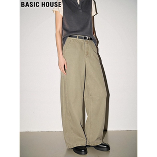 House 镰刀裤 百家好卡其色全棉弯刀牛仔裤 高腰阔腿裤 女春季 Basic