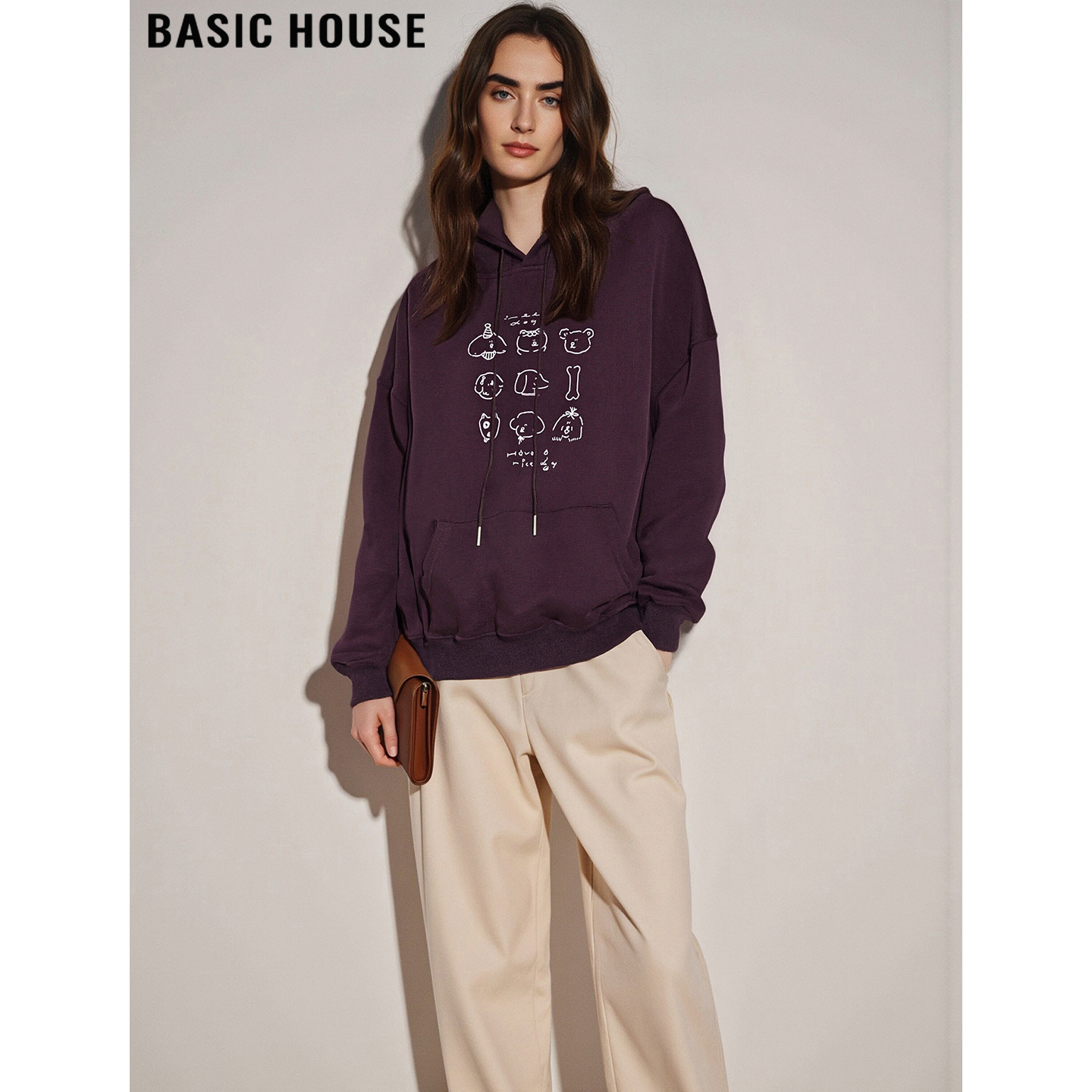 印花连帽卫衣女秋冬加厚休闲外套