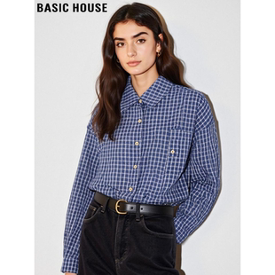 House 新款 百家好蓝色格纹长袖 女2026春季 通勤叠穿衬衣 衬衫 Basic