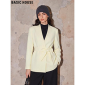 House 百家好杏色V领西装 外套女2026春季 Basic 新款 系带收腰西服