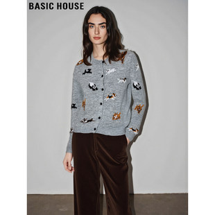 新款 Basic 女2026春季 百家好设计感灰色针织开衫 含羊毛上衣 House