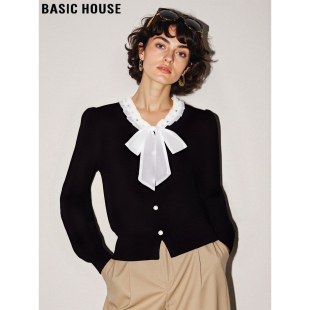 女士2026春季 百家好小香风蝴蝶结v领针织衫 收腰上衣 House Basic