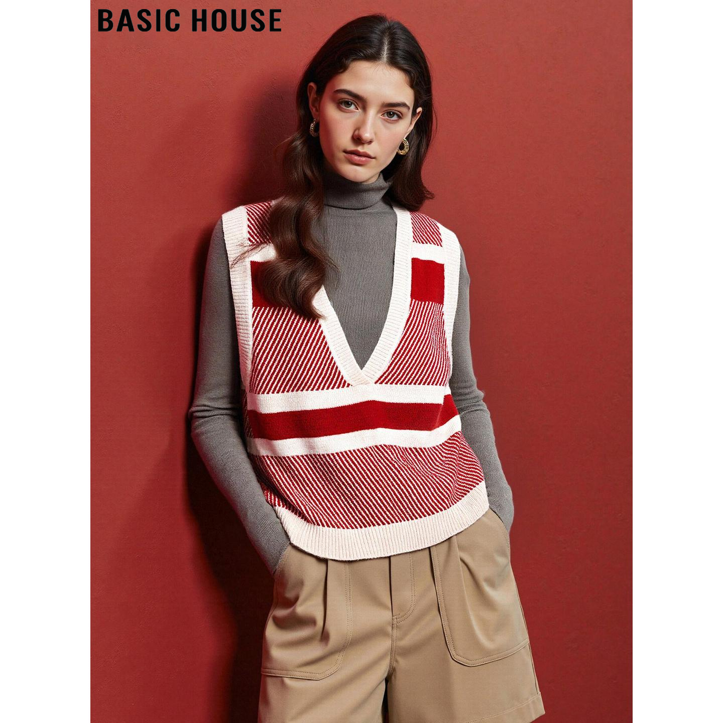 百家好撞色针织马夹羊毛无袖背心