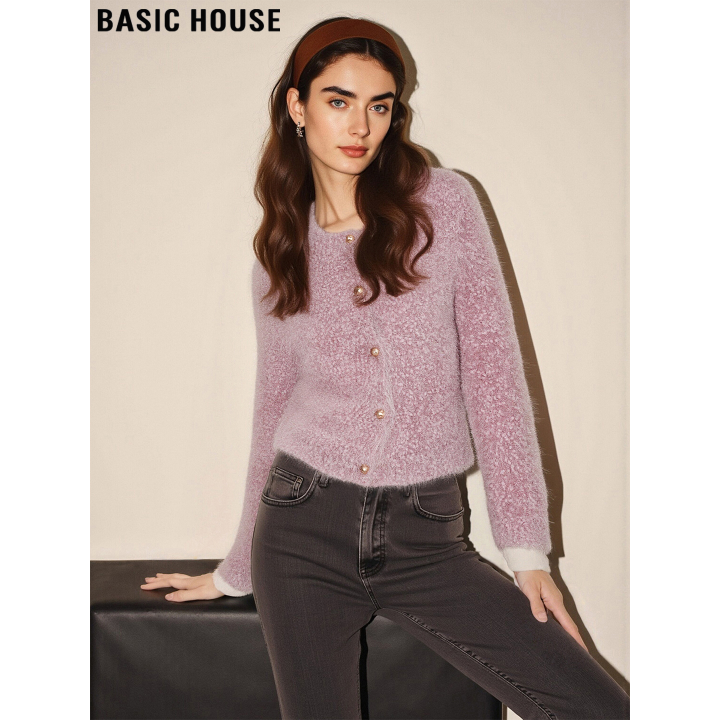 百家好粉色毛毛外套毛茸茸针织衫