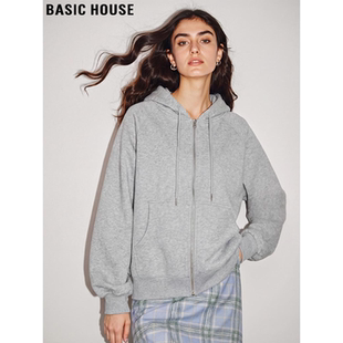 新款 Basic 女2026春季 百家好灰色连帽卫衣拉链开衫 宽松外套 House