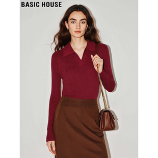 House 修身 百家好法式 女士春季 内搭上衣 气质翻领针织打底衫 Basic