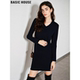 Basic 包臀打底裙 新款 House 百家好黑色V领收腰连衣裙女2026春季