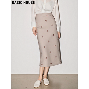 高腰A字包臀中长裙 百家好蝴蝶刺绣直筒半身裙女春季 Basic House