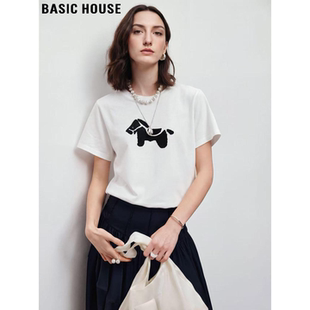 新款 Basic T恤女2026夏季 百家好小马印花白色短袖 正肩上衣 House