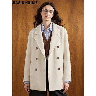 Basic House/百家好英伦风羊毛双面呢大衣女冬季加厚廓形毛呢外套
