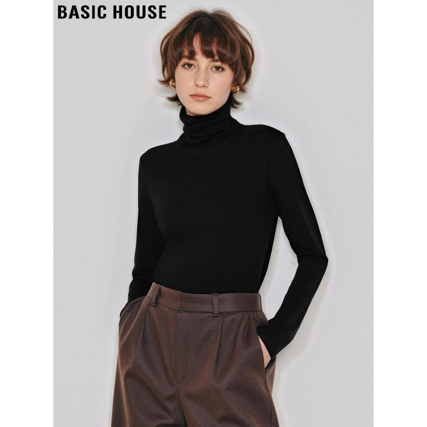 Basic House/百家好软糯高领黑色针织打底衫女冬内搭修身长袖上衣,女装/女士精品,T恤,淘宝优惠券,粉丝福利购,淘宝优惠卷