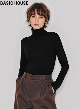 Basic House/百家好软糯高领黑色针织打底衫女冬内搭修身长袖上衣