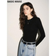 House 新款 百家好黑色坑条长袖 Basic 针织衫 女2026春季 圆领打底衫