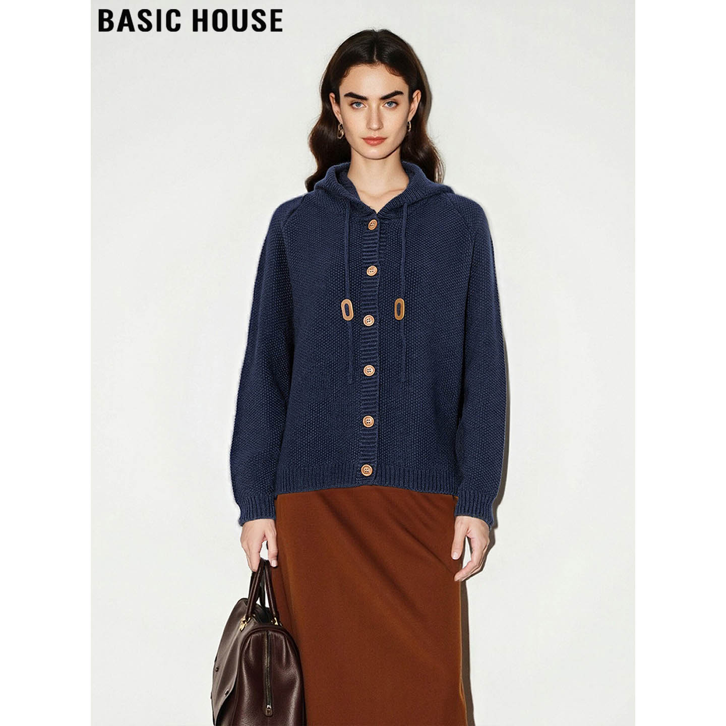 百家好含羊毛连帽毛衣外套女针织